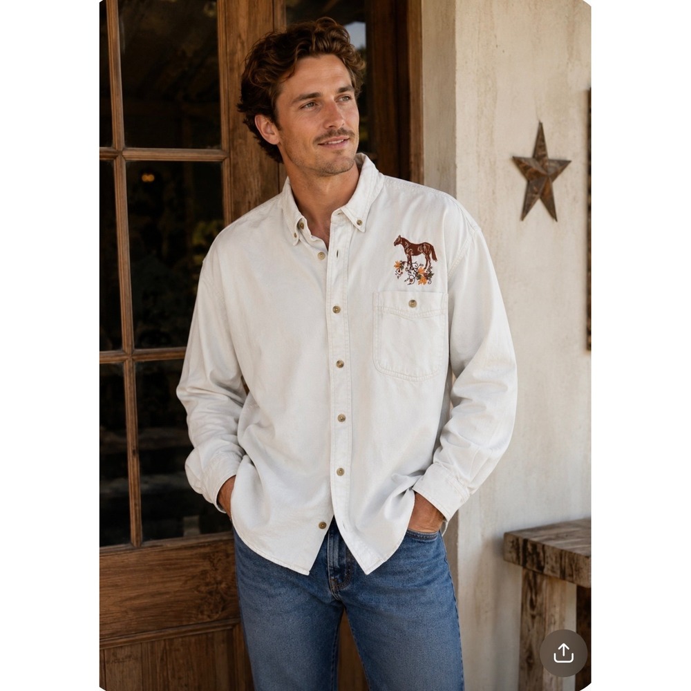 Vintage 90s Lee Denim Collection XL Horse Embroidered Western Button Down Shirt